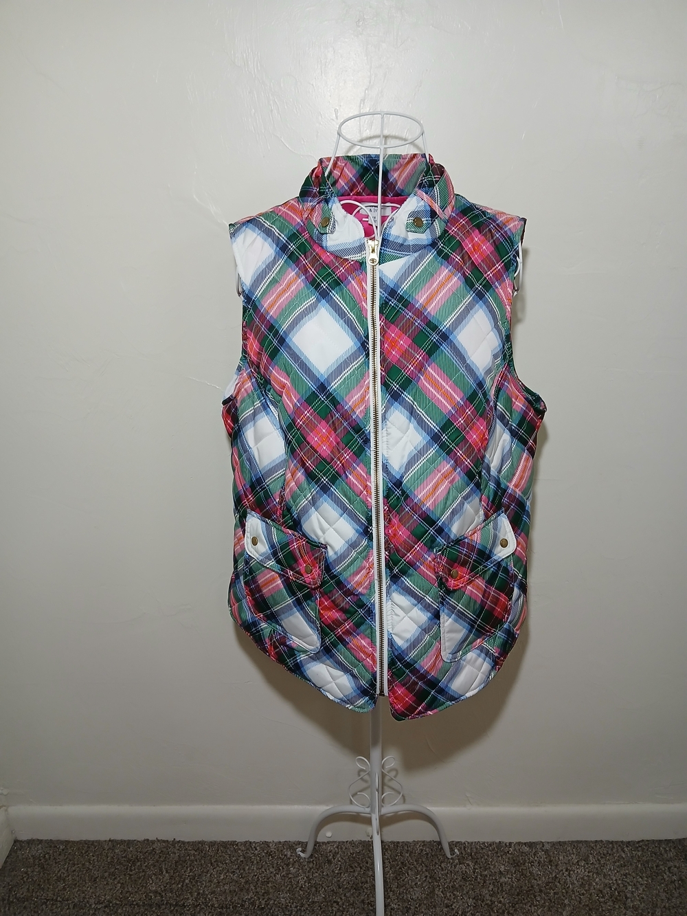 crown & ivy Women's 1X Multicolor  Plaid Quilted Vest